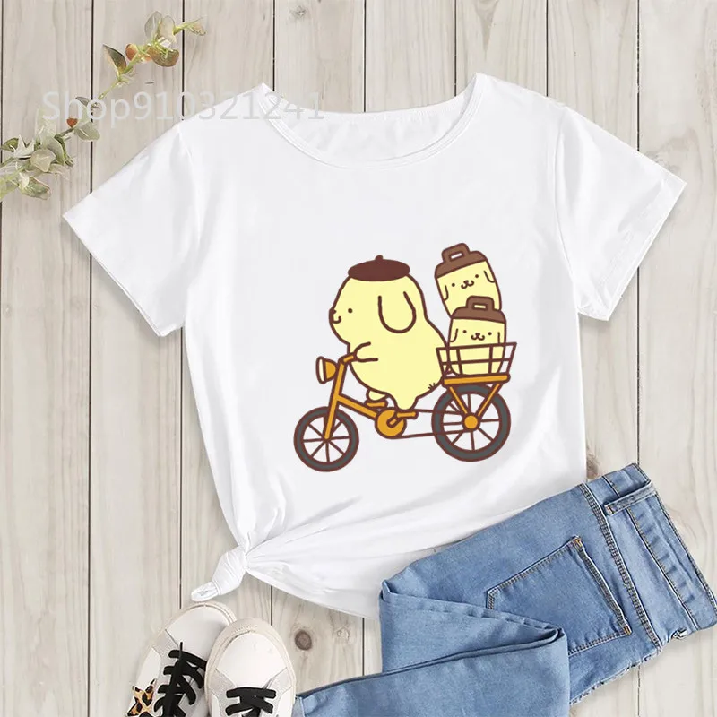 Maglietta con pompon maglietta da donna Kawaii Donut give up Fashion Graphic Tee Print maglietta femminile Anime vestiti carini T-Shirt da ragazza