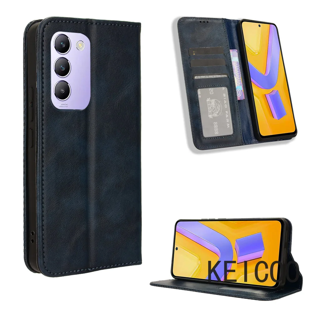 Leather Sheath Phone Shell for Vivo Y200E V40 V30 T3 Lite SE 5G India Magnetic Buckle Case Stand Holder Pretty Flip Covers