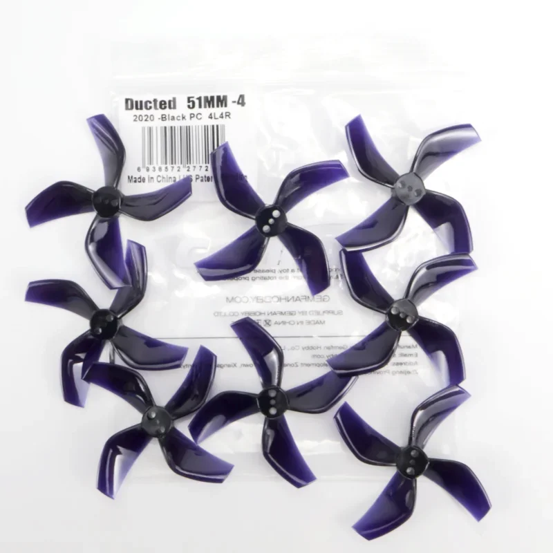 

4 pairs black GEMFAN D51 2020 2x2x4 2inch 50.3mm 4-Blade PC Propeller 1.5mm for RC FPV Racing Freestyle Tinywhoop BETA85X Drone