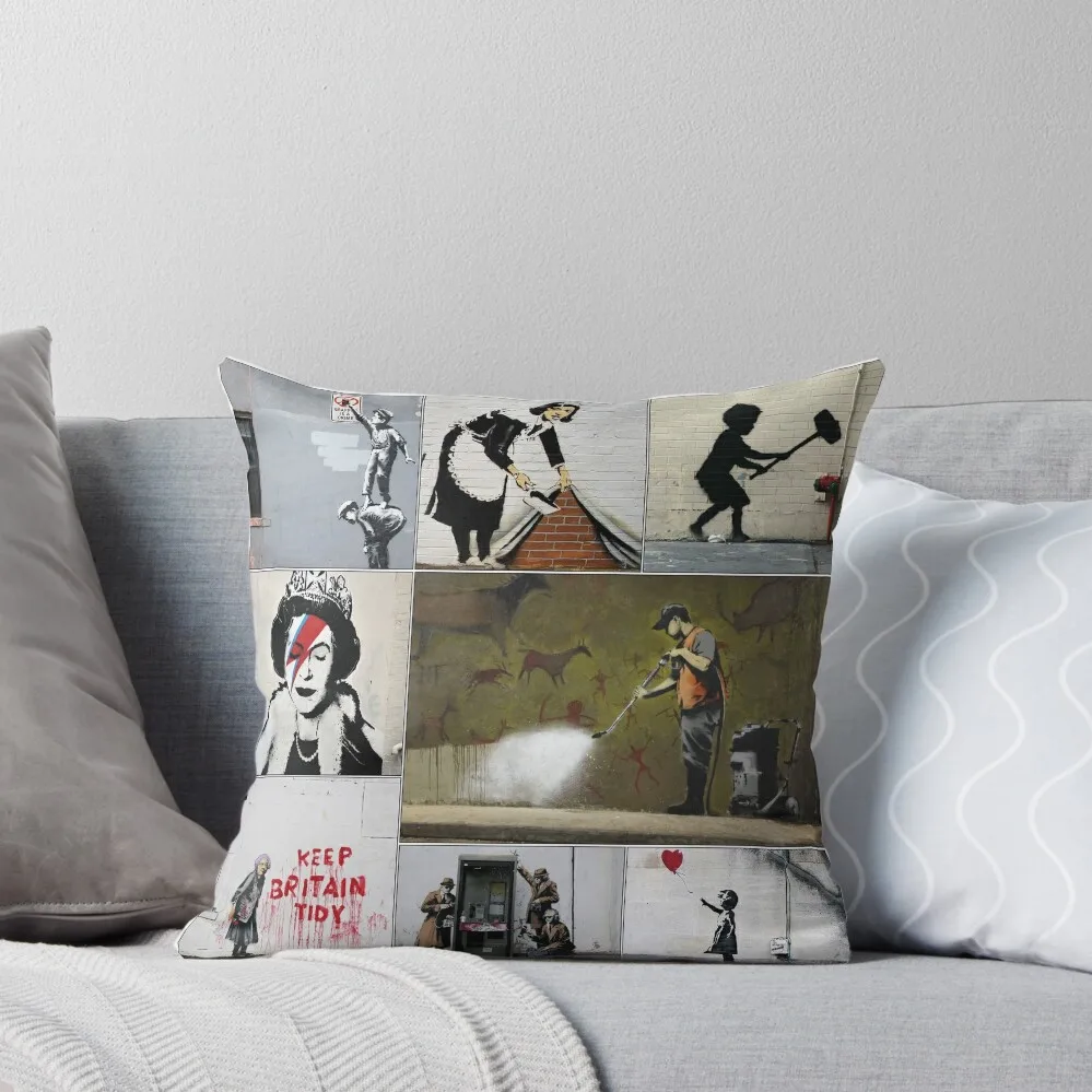 

Banksy Merchandise, Banksy Art Montage 05 Throw Pillow Couch Cushions Luxury Cushion Cover christmas pillowcases pillow