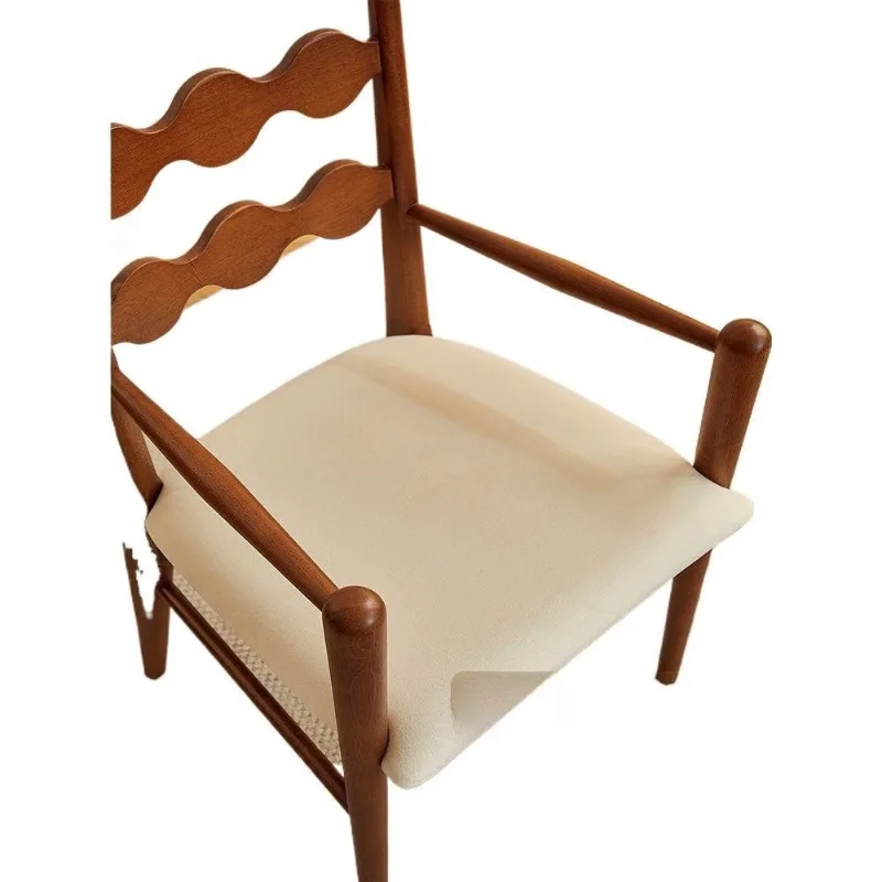

Solid wood dining chair household French retro casual soft bag light luxury back chair designer armrest