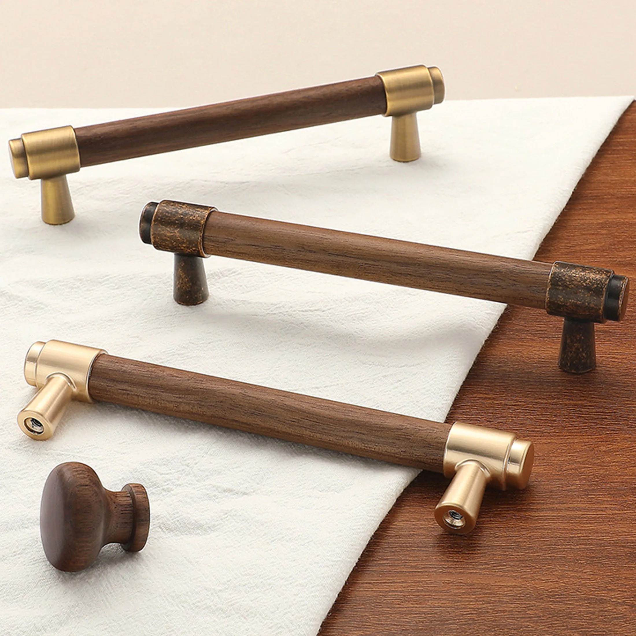 Black Walnut Solid Wooden Cabinet Handles Single Hole Drawer Knobs Chinese Style Wardrobe Cupboard Pulls Kitchen Accessories