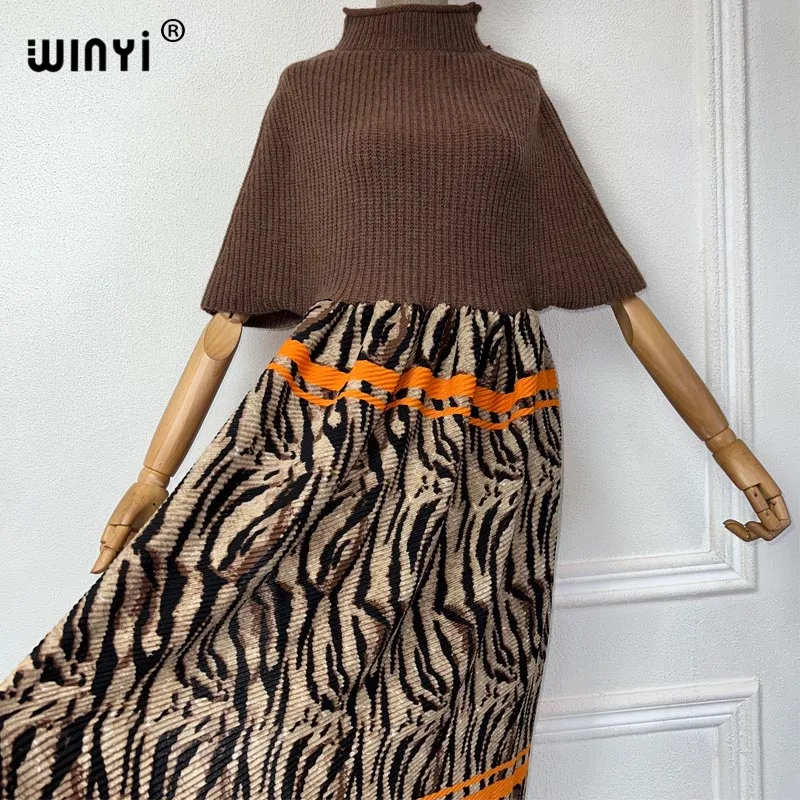 WINYI leopard print Comfort Warm fashion Caftan winter dress Elegant Africa Women Boho party winter clothes for women kaftan