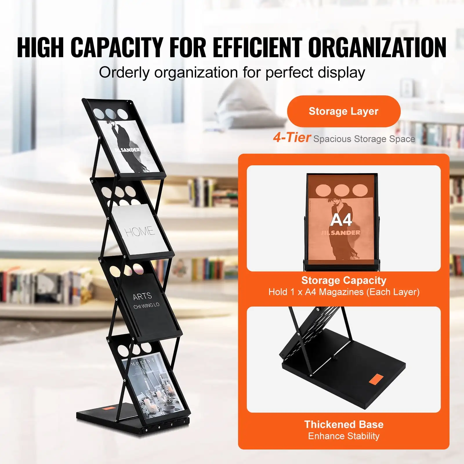 

KFFKFF 4-Bag Foldable Magazine Display Rack Brochure Literature Display Rack