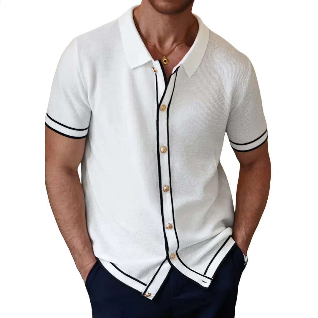 Men's Polo Shirts 2025 Summer Mens Retro Knit Lapel Striped Brand Fashion Short-Sleeved Breathable Casual Slim Tops Men US Size