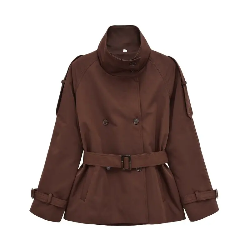 Women's Double-Row Button Long-Sleeve Short Jacket Windbreaker Fall 2026 Fashion Trend Loose Fit Outerwear Stylish Design