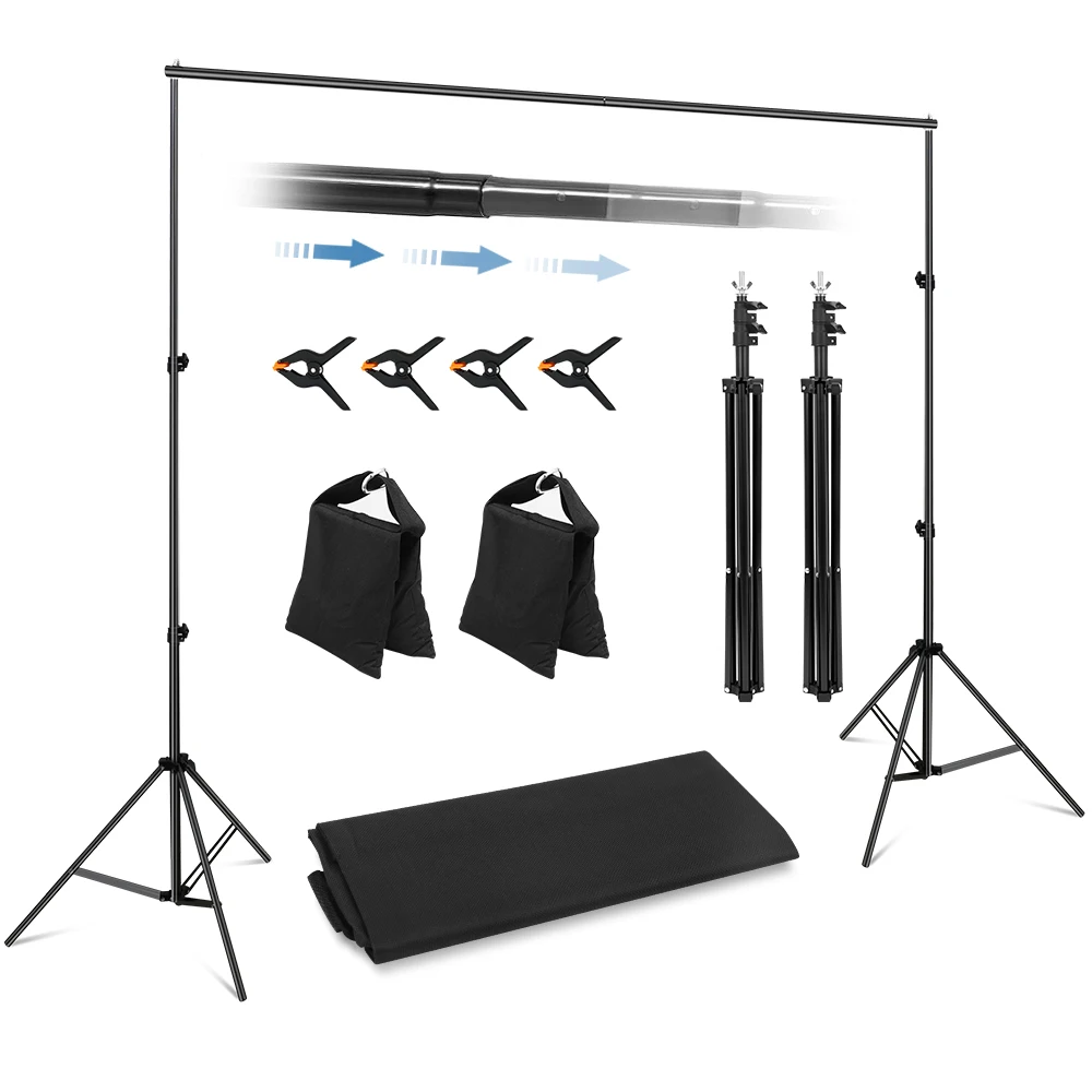 

Backdrop Support Stand Props Photography Studio Backdrop Photo Video 10Ft 2*3m with 4 Crossbars 4 Clamps 2 Sandbags 1 Carry Bag