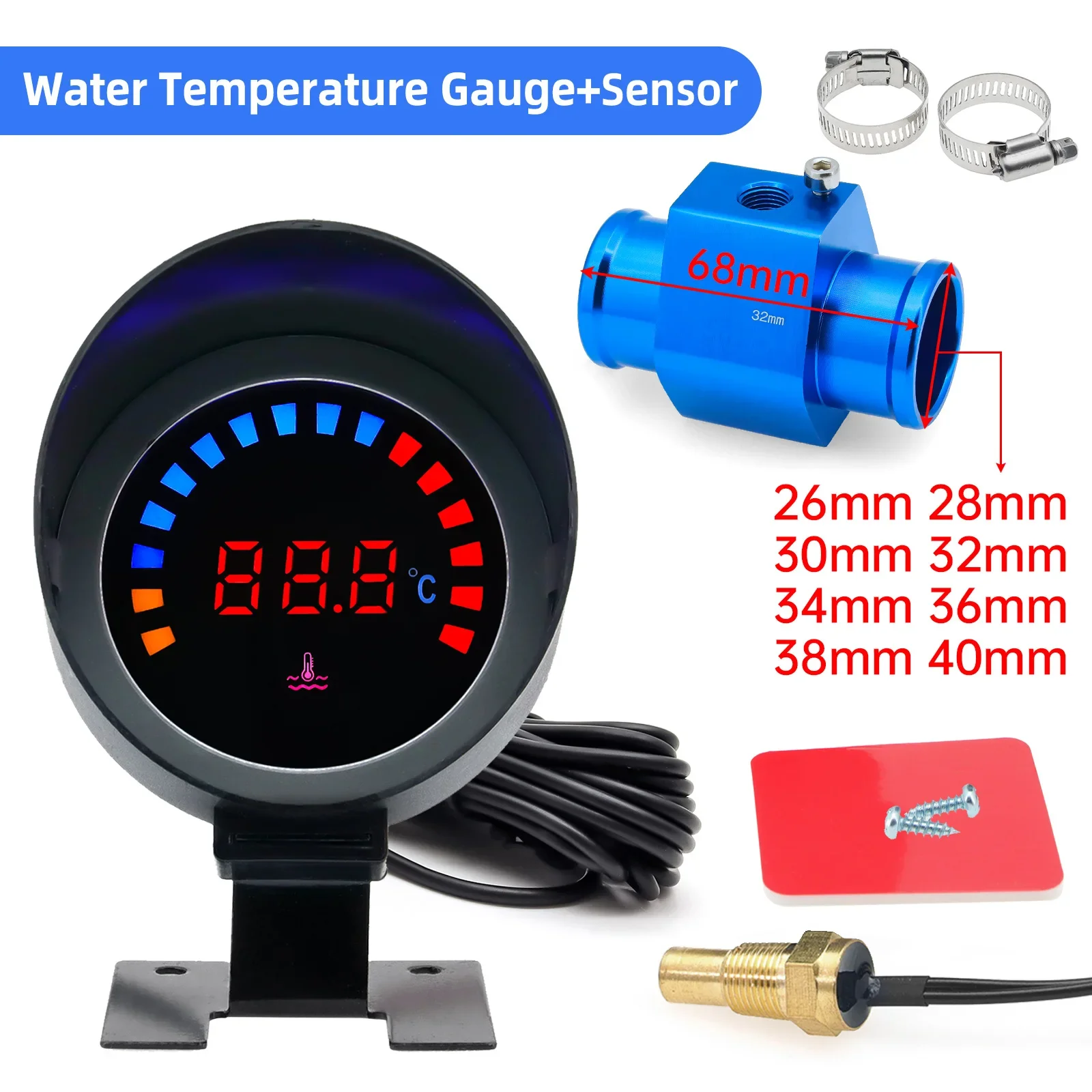 Ad 45 ~ 120 ℃ Wasser temperatur anzeige Auto Digital LCD Wasser temperatur messer mit 10mm Temperatur sensor Adapter für 12V 24V PKW