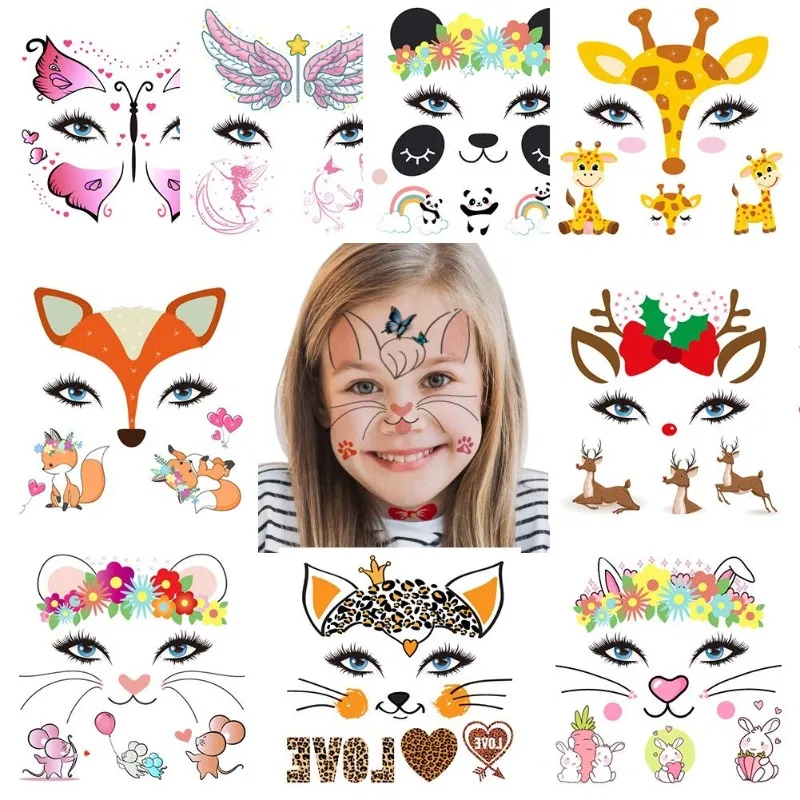

6 Temporary Facial Tattoo Stickers Set for Kids and Adults - For Halloween Body Painting Makeup Decorations