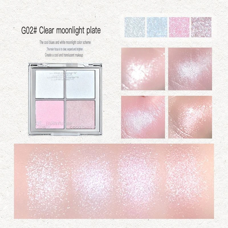 Paleta de Iluminadores de Cuatro Colores Gogo Dance - Crema en Polvo de Puré de Patata, Colorete Iluminador Natural con Efecto Agua Luminosa