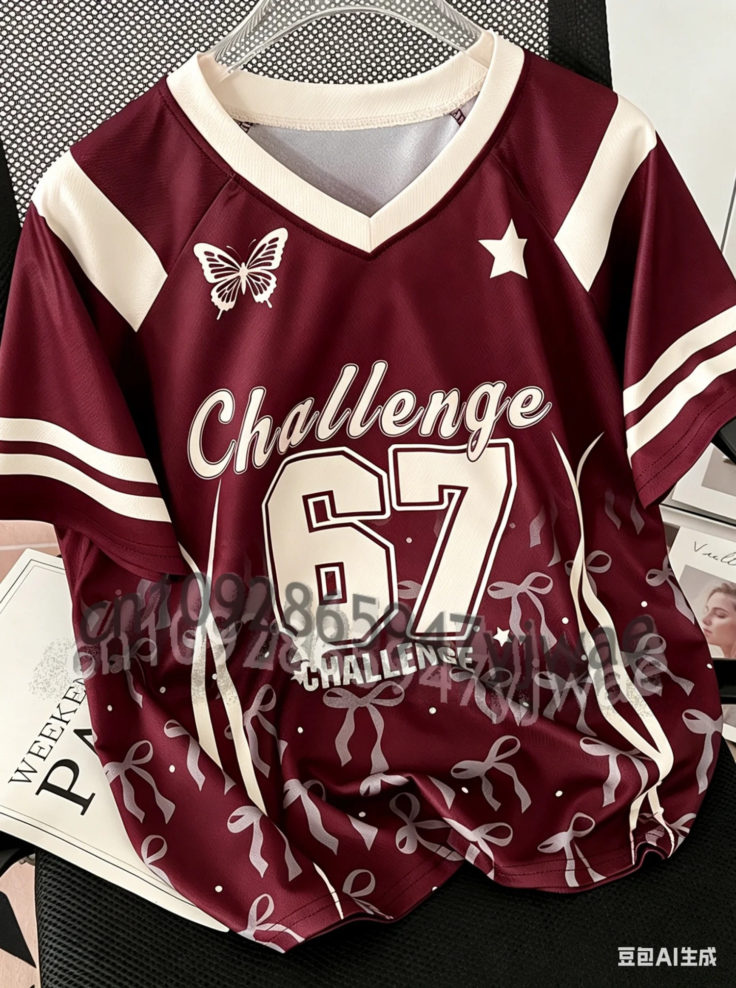 2026 Damen Mädchen Challenge 67 Sport-Team-Uniform Kurzarm T-Shirt Grafik-Tee Baseball-Trikots Gestreiftes Übergrößen-T-Shirt – Detail 8