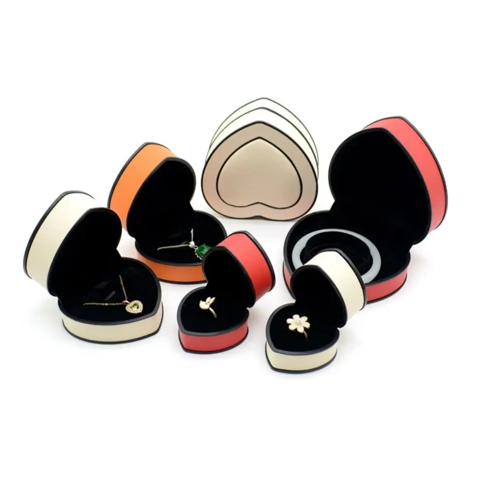 Heart-shaped Jewelry Box PU Leather Compact Portable Size Gift Packaging Box Solid-color Surface Reliable Stitching Storage Box