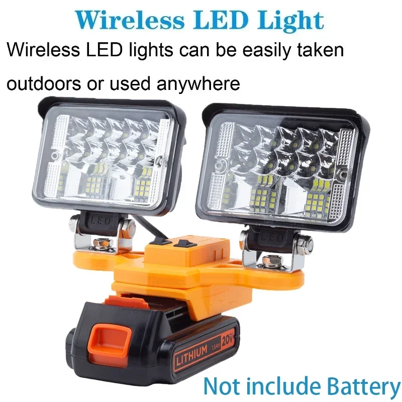 

Portable Cordless Double-headed LED Work Light Suitable for Black&Decker 20v Li-ion Battery Family Camping Outdoor Travel Light