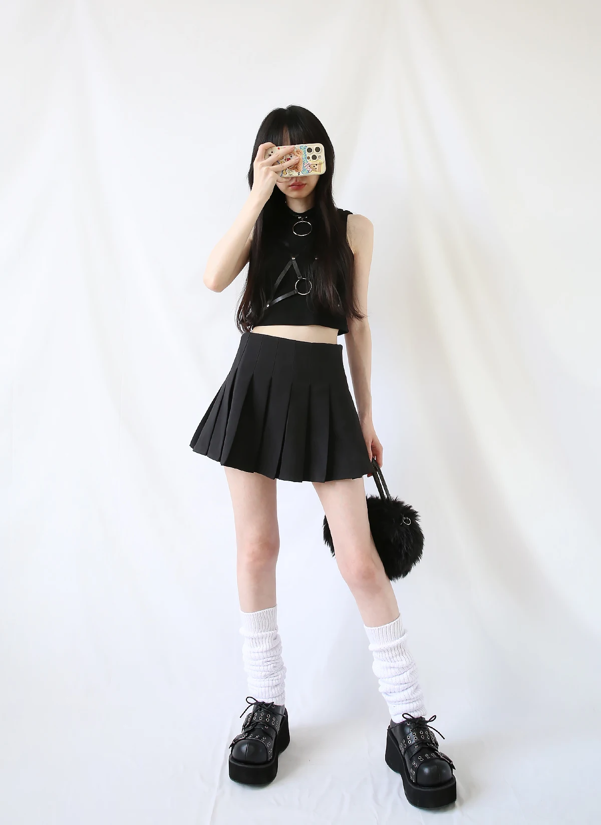Y2K Subculture Japanese Muffin Thick-soled Shoes Rivet Metal Buckle Lace-up Spice Girl Punk Style Street Trend Big Head Shoes