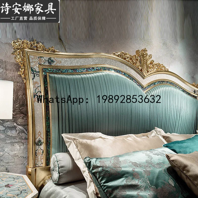 HYS solid wood carving flower bed double bed master bedroom marriage bed shell craft