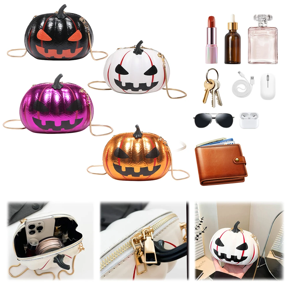 

Pumpkin PU Leather Handbag Women Halloween Crossbody Bag Novelty Messenger Bag Round Crossbody Purse for Shopping Travel