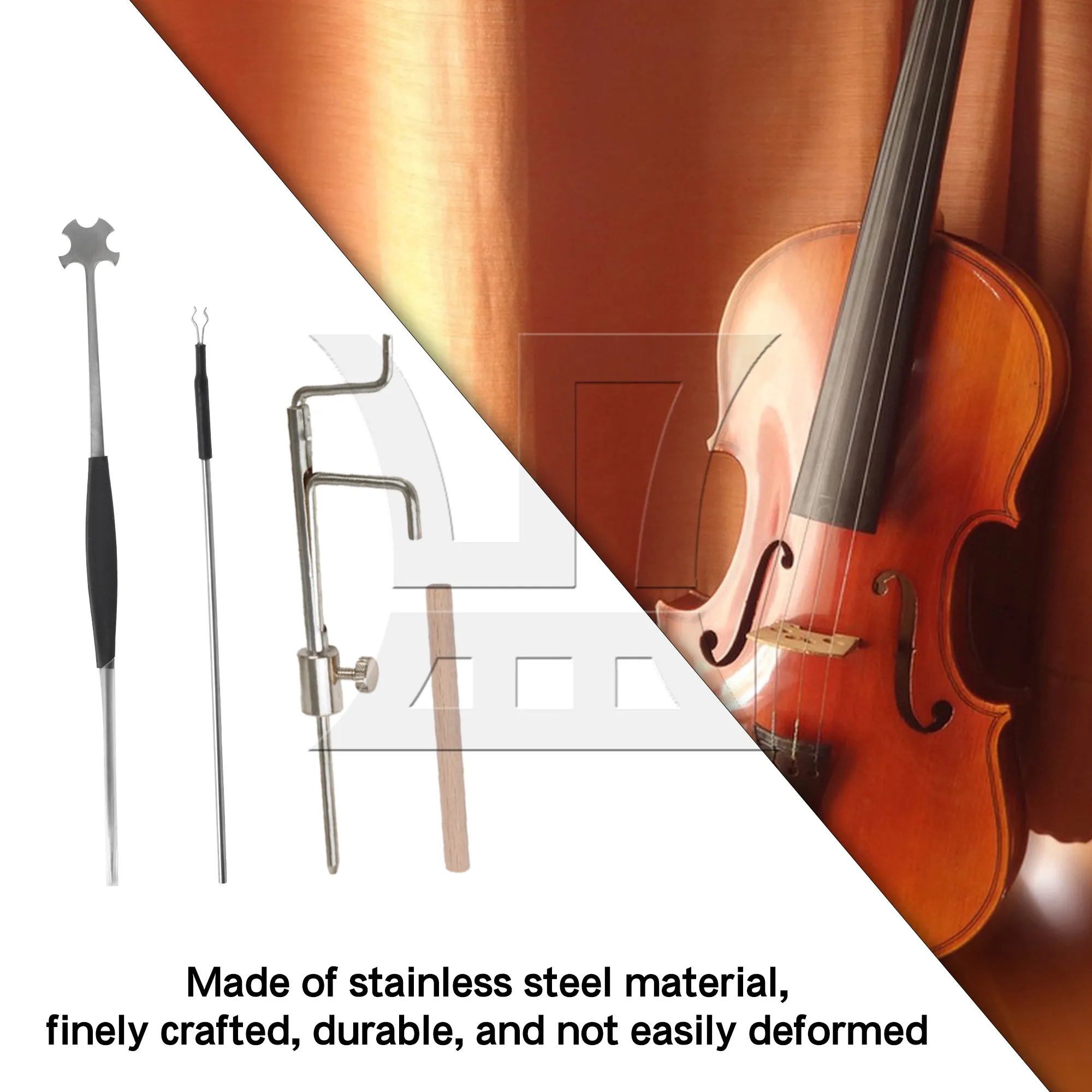 

YIBUY 4Pcs Violin Wooden Sound Post with S-Style Silver Setter Gauge Luthier Repair Tool Kit