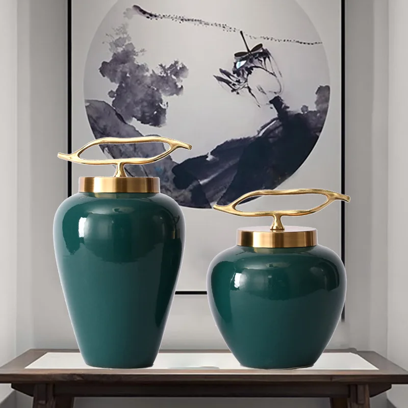 Bao Green Ceramic Home Furnishing Ornament Model Room Sales Department Living Room Study Desktop Modern Vase