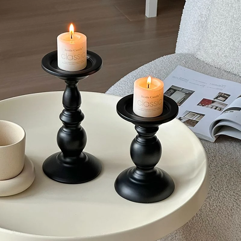 Retro Black Roman Column Iron Candle Holder – French Home Table Decor, Candle Aroma Stand for Romantic Atmosphere Setup