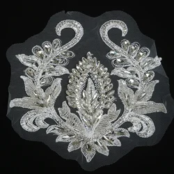 Appliques di strass fiore ricamato moda per abiti da sposa fai da te cucire su toppe di perline floreali per la decorazione dei vestiti