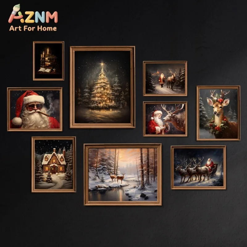 Unframe Christmas Santa Claus Reindeer Winter Poster Printing Decorative Canvas Painting Living Room Bedroom Bathroom Wall Art H