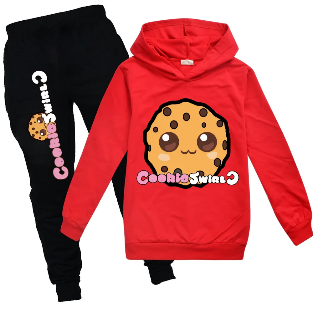 

Spring and Autumn Fashion Casual Wear Boy Girls Hooded T Shirt + Pants COOKIE SWIRL C Children Suit Teenage Sports Tracksuit