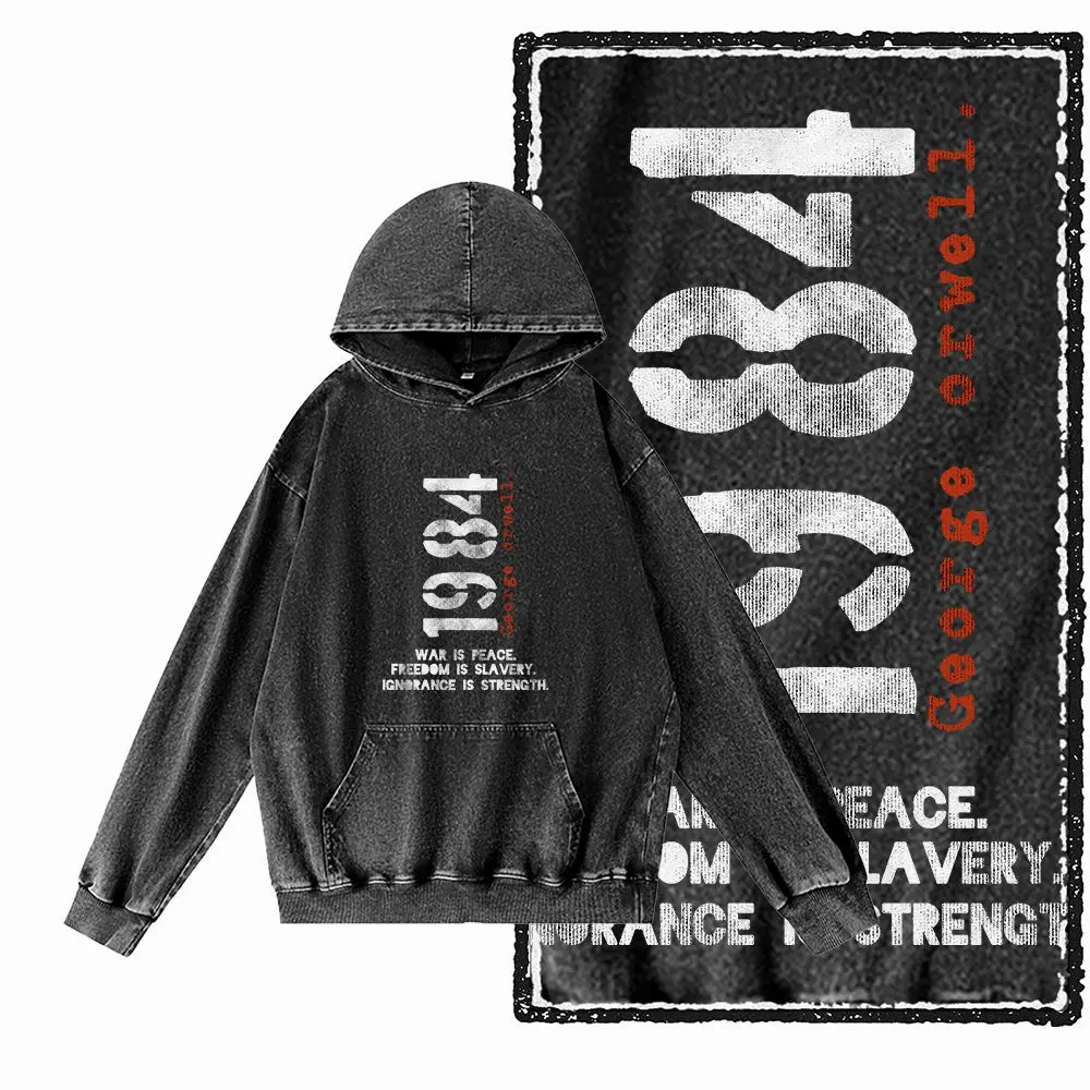 

G01 Acid Washed Black Cotton Streetwear 1984 Graphic Men Hoodies | Big Size Cool Vintage O-neck men's Hoodie