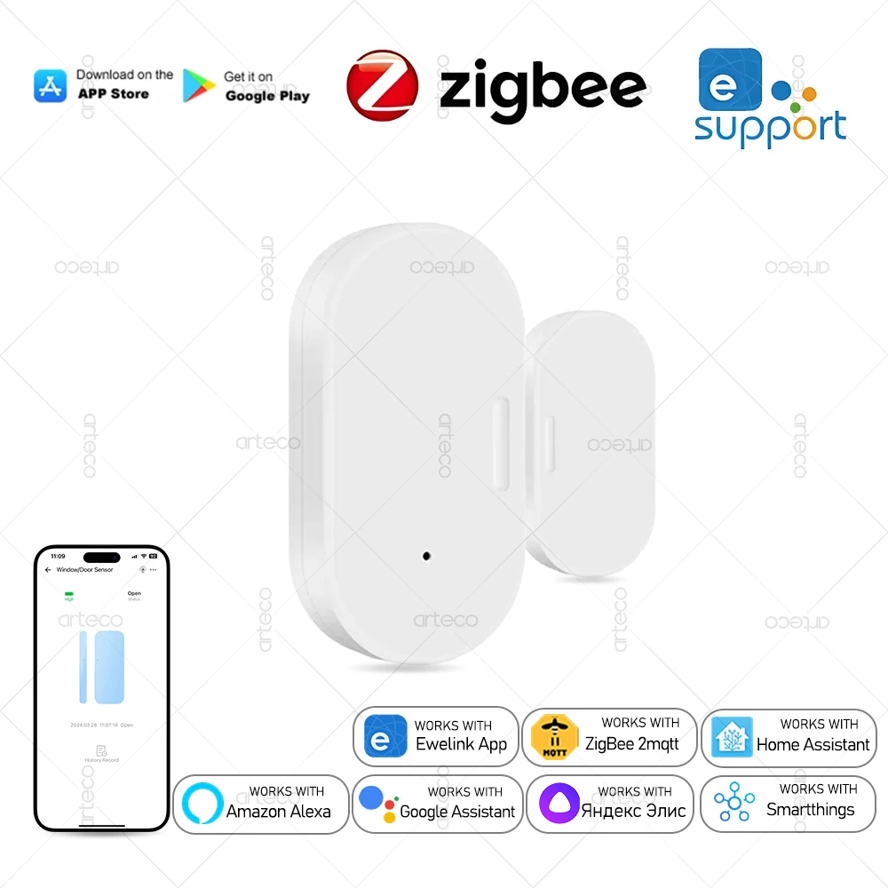 Zigbee 와이파이 문짝 센서 창 접촉 열기, Tuya 앱 리모컨, Alexa Google Assistant와 호환 가능 