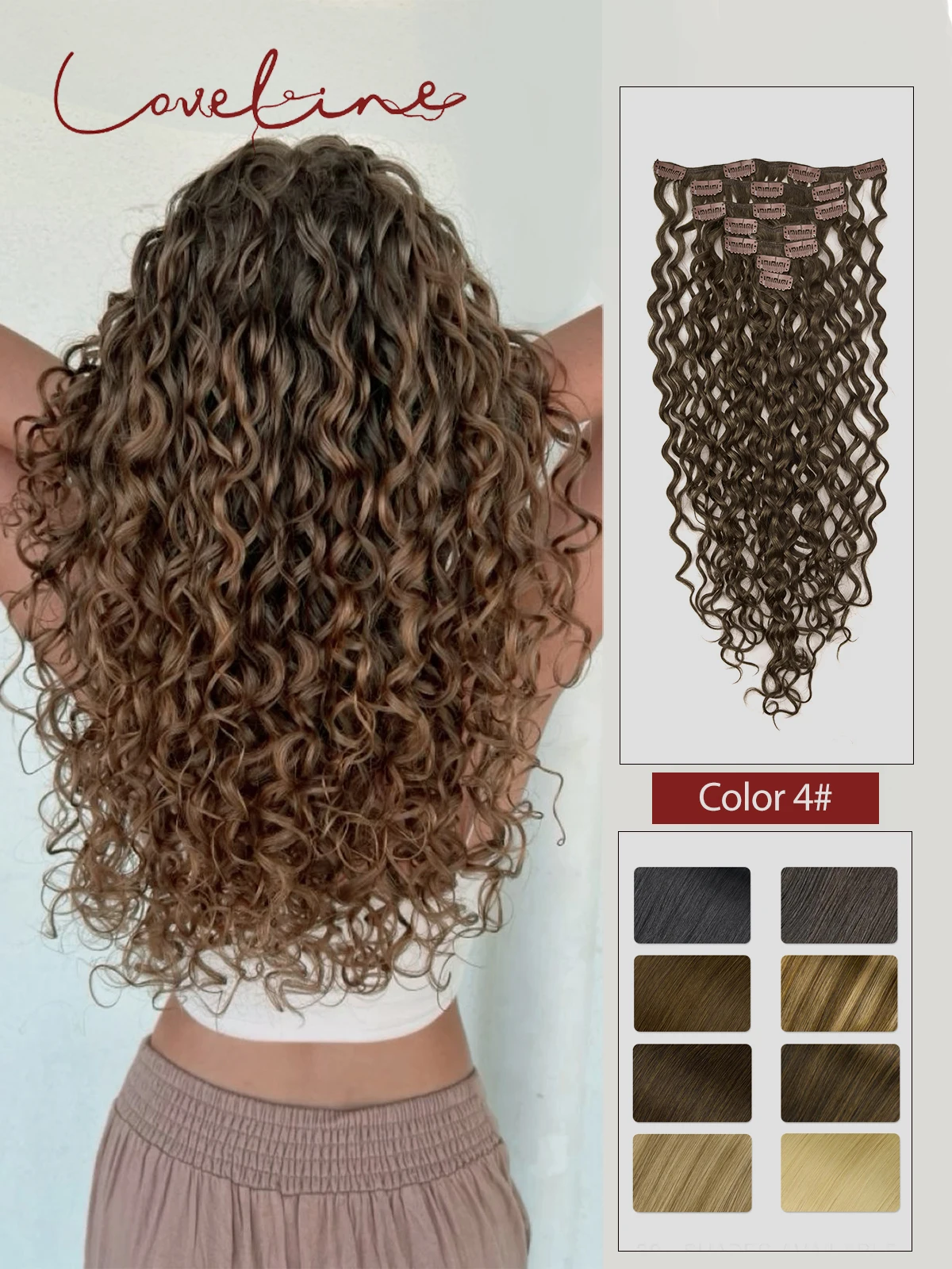 ✨ 20” CHESTNUT BROWN CURLY 3/4 full head clip ins Silk Seam™ Textured Clip-In, Chocolate Brown #4 Natural 3C  main image 3