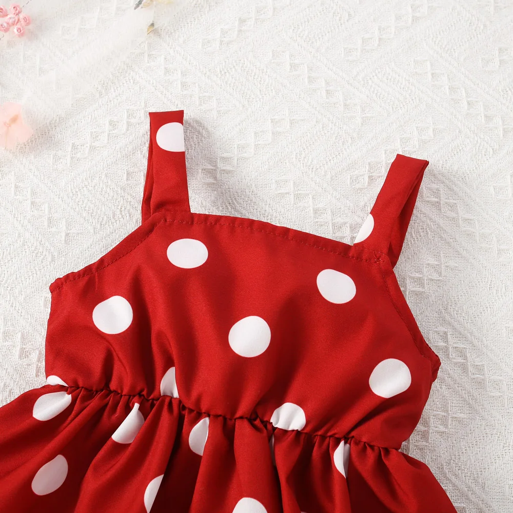 2Pcs/Set Baby Girl Set Summer Girl Polka Dot Red Beach Set Two Piece Set Cute Girl Clothing Suspender Shorts Set