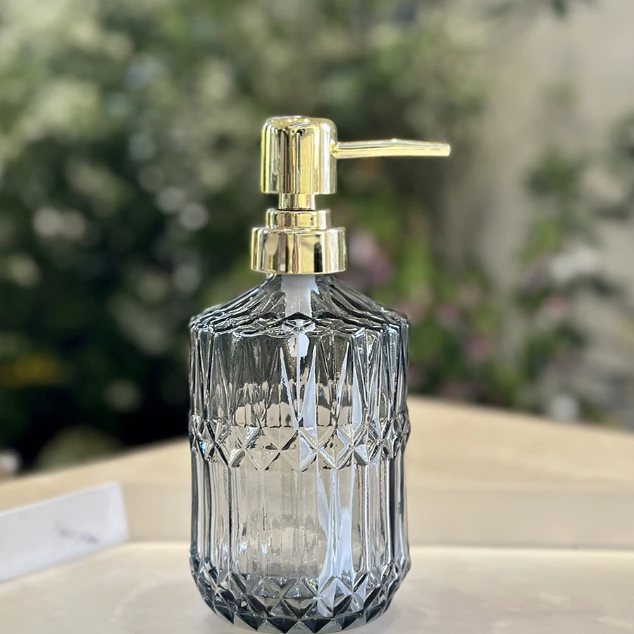 Liquid Soap Dispenser for Bathroom, Hand Sanitizer Container, Travel Shampoo, Body Wash, Luxury Glass, Light, 450ml