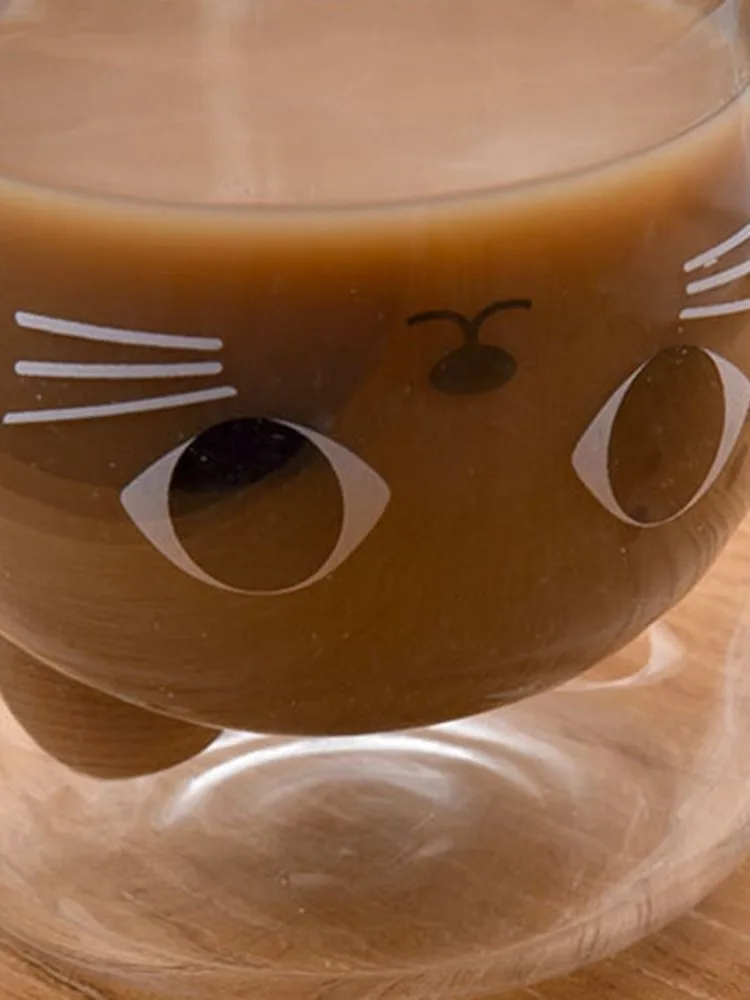 Tasses à café en verre isotherme, chat de dessin animé, degré de chaleur, expresso, verres à poignée standardisée, cadeau de normalisation de l'eau