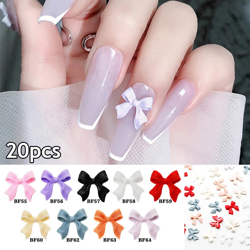 New 20pcs/bag Resin Bow Nail Art Charms 3D Ribbon Bowknot Design Nail Decor DIY Multicolour Nail Rhinestones Accessories