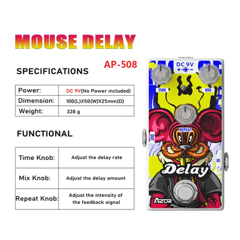 

AZOR AP-508 Guitar Effect 12 Zodiac Series Mouse Delay Guitar Pedal