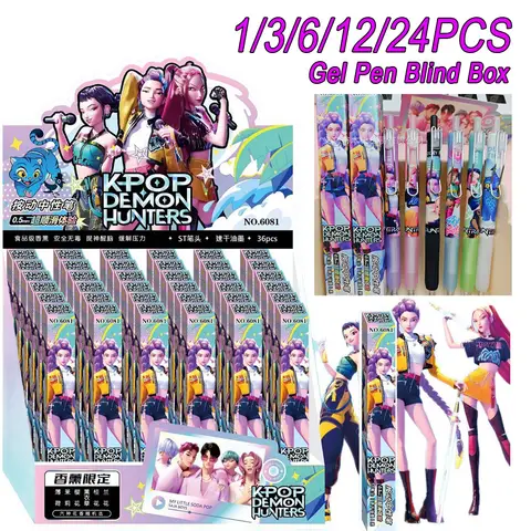 1/3/6/12/24Pcs KPop Demon Hunters Black Gel Pen Blind Box Student Writinng Pen Anime Figure Stationery Study Supplies Gift 0.5mm