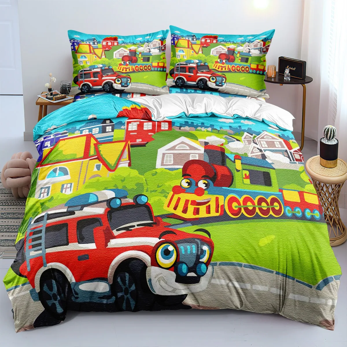 Duvet Cover Pillow Cover Cartoon Train Bedding Set Farm Duvet Set Adult Boy Girl Bedroom Decoration Kids Birthday Gift