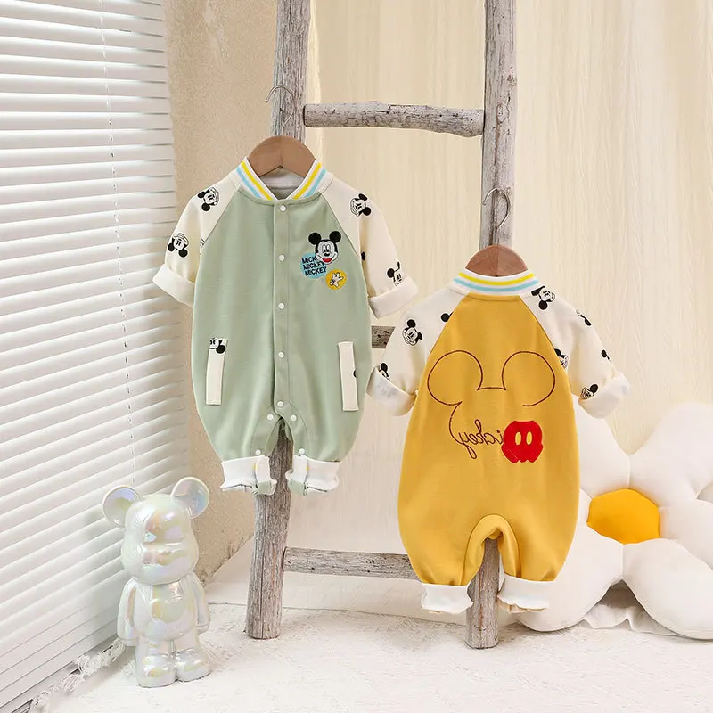 Spring Autumn Baby Boys Rompers Cartoon Mickey Mouse Print Long Sleeve Newborn Jumpsuit Girls Cotton Kids Girl Outfit 0-2 Years