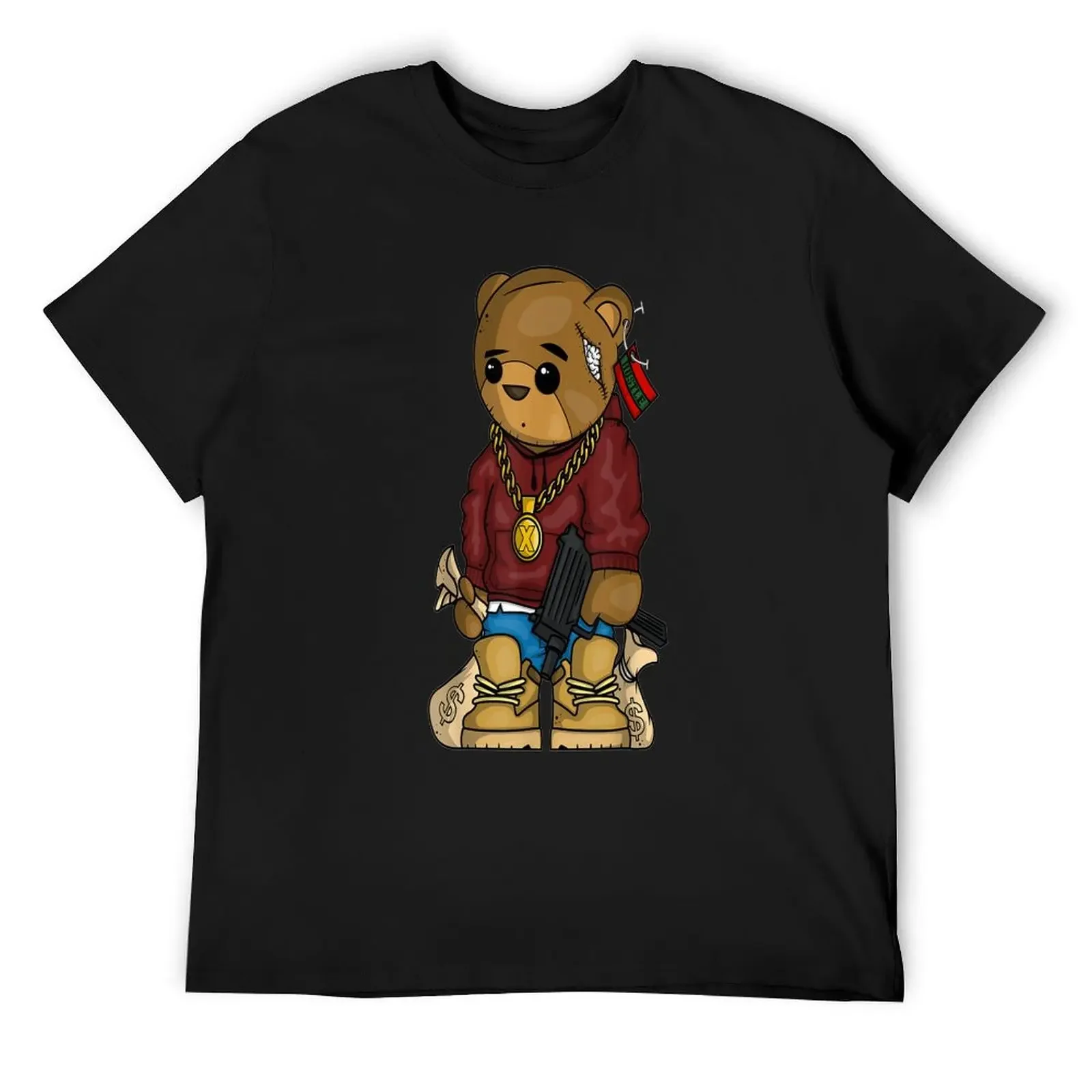 

Hip Hop Teddy Bear with Gun Get Money Rap Music Lover T-Shirt kawaii clothes anime figures plain t shirts men