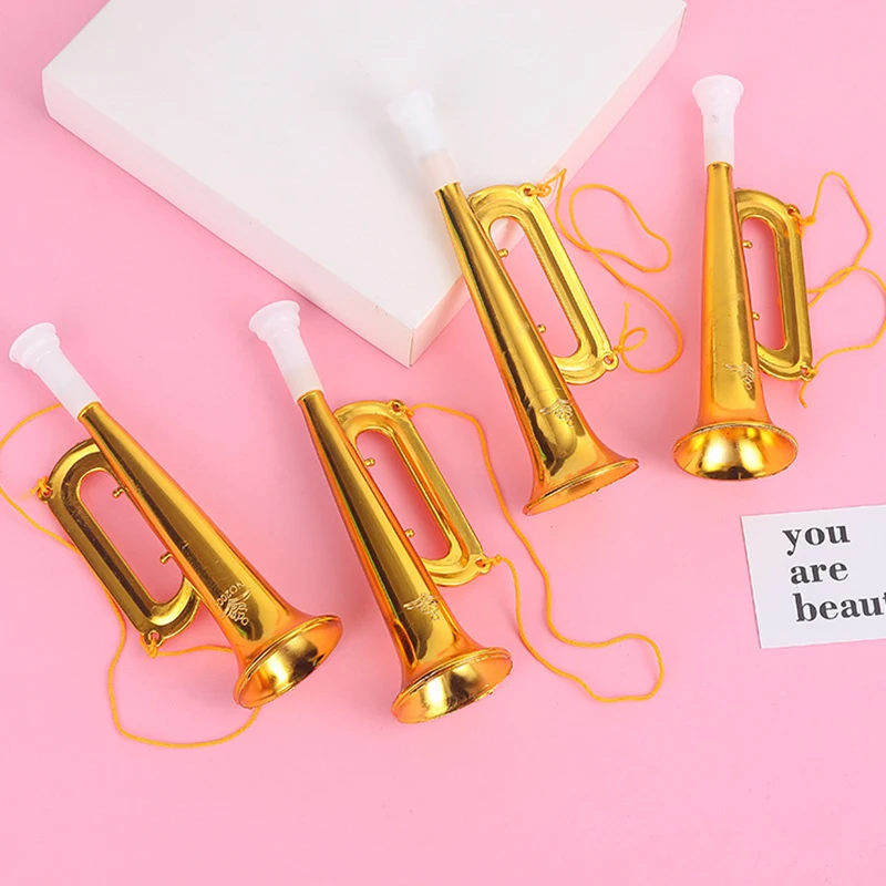 3Pcs/bag Children Golden Plastic Horn Trumpet Fun Holiday Party Musical Instrument Toy Cheering Prop For Parties Sports Events