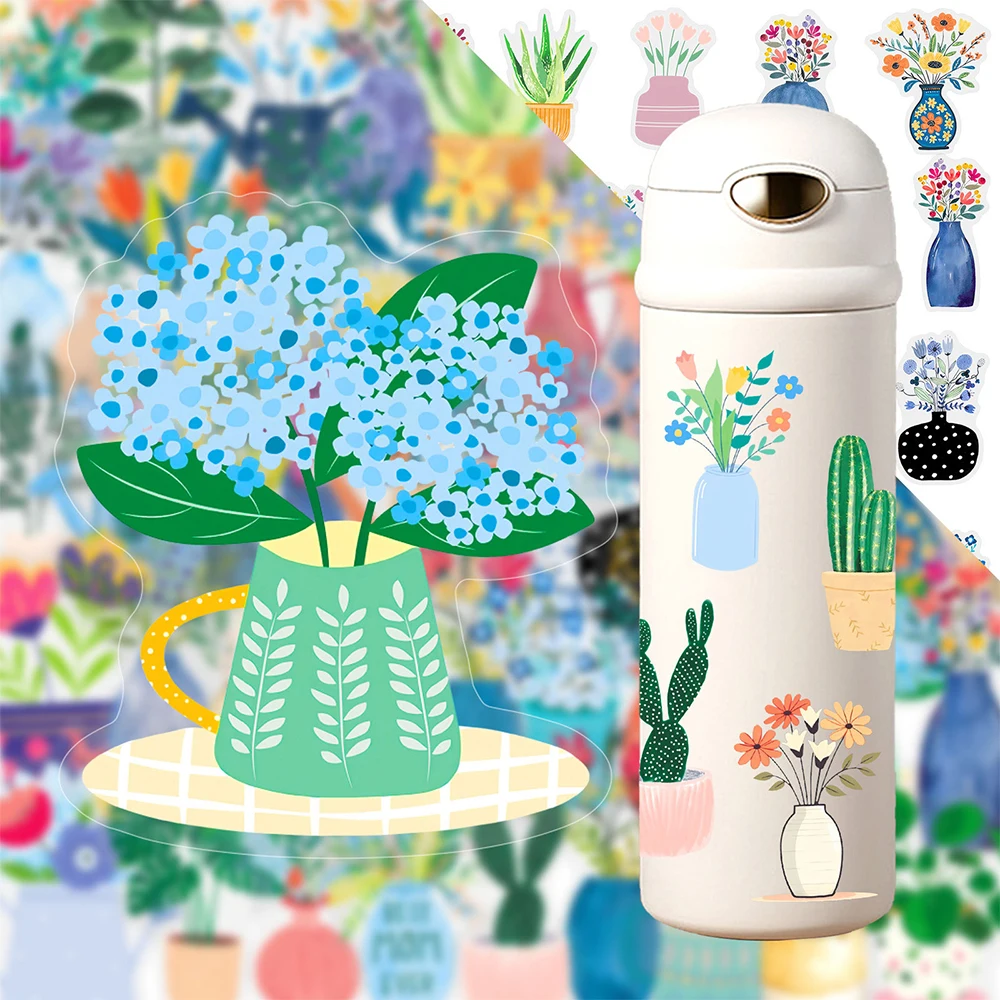 

10/30/50pcs INS Style Cute Flower Pot Plant Transparent Stickers Aesthetic Decoration Decals Phone Guitar Vinyl Kid Sticker Toy