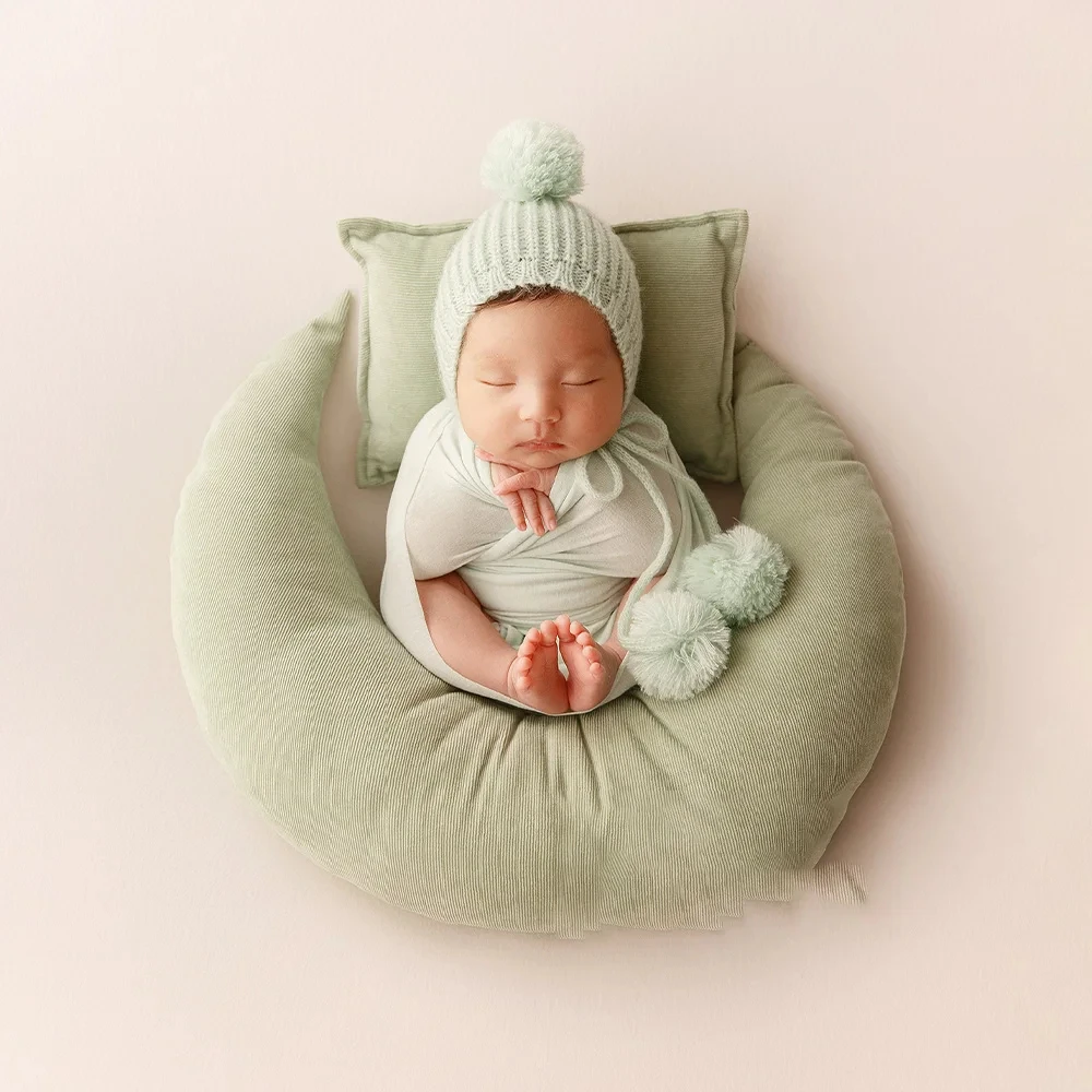 Pasgeboren Fotografie Props Stretch Wrap Deken Handgemaakte Konijn Hoed Baby Foto Props Studio Volle Maan Baby Schieten Accessoires