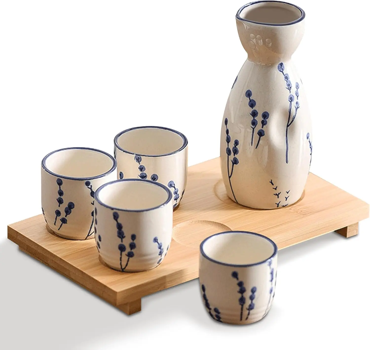 Ceramic Sake Set, 5pcs Japanese Saki Set with 1 Sake Carafe 4 Sake Cups, Saki Cup Set for Hanzo Sake/Soju/Sake Drink/Saki Drink