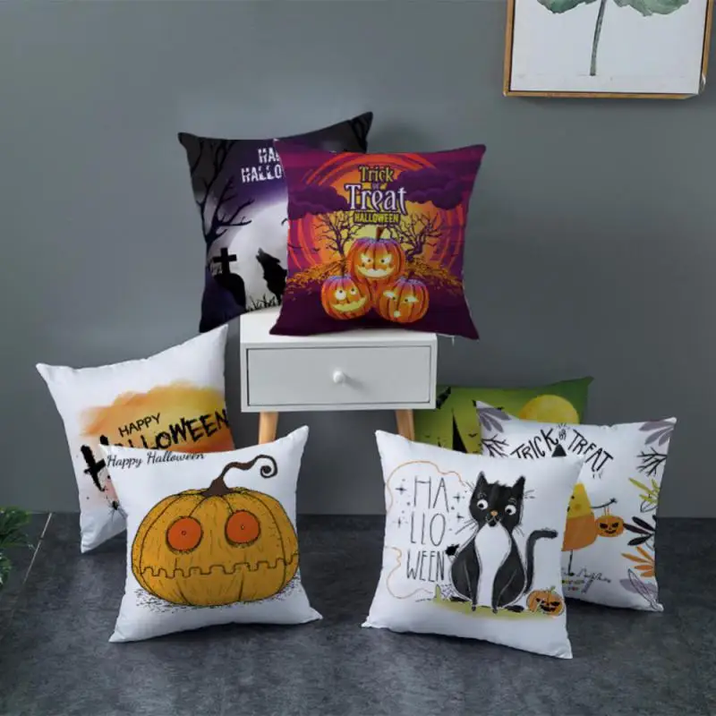 Halloween Decoration Pillowcase Pillow Castle Pumpkin Cat Witch Moon Sofa Bed Rocked Chair Office Sofa Chair Cover