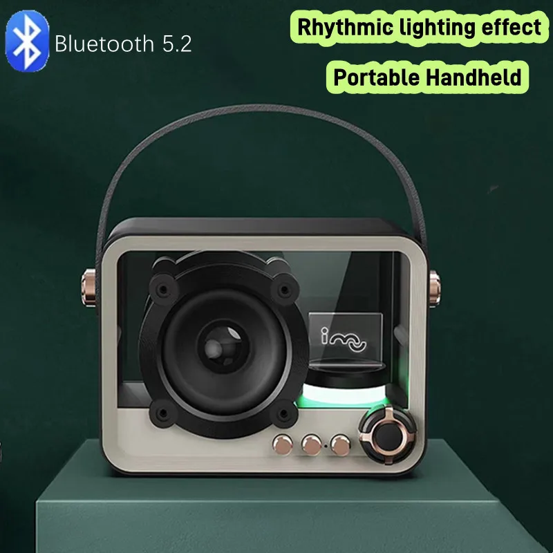 

Portable Retro Bluetooth Speaker Vintage Transparent Hifi Sound Music Box Wireless Music Player with Ambient Light Support TF FM