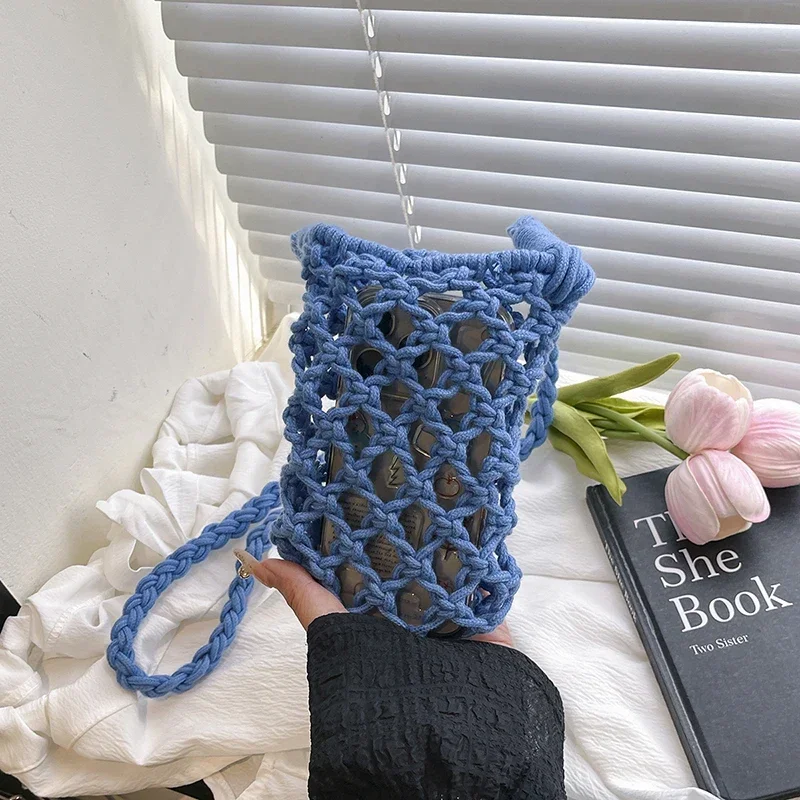 

Мини-сумки через плечо из полой ткани, летние однотонные женские сумки высокого качества 2025 года, универсальная модная сумка для мобильного телефона