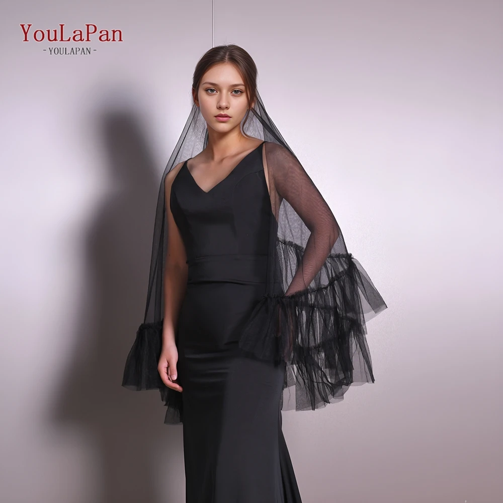 YouLaPan Brand New Black Pleated Veil Wedding Bridal Veil Double Layer New Series Bridal Veil With Hair Comb V183-B