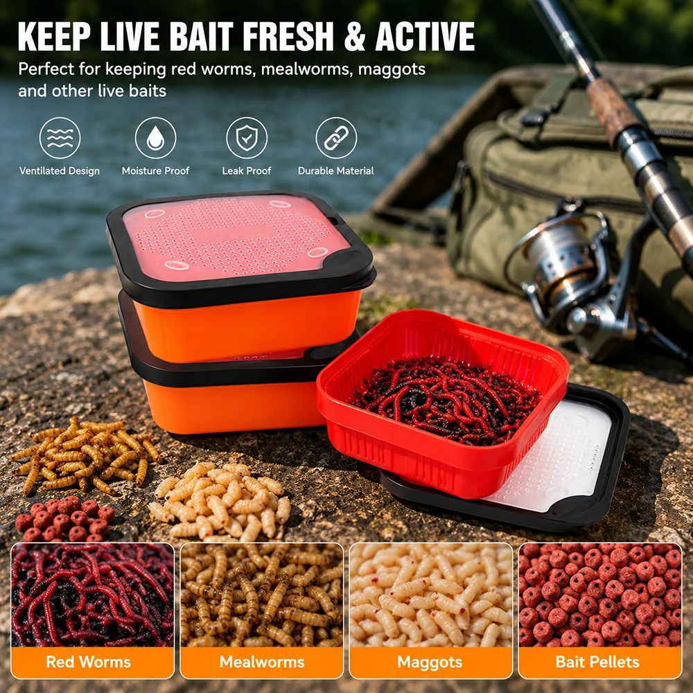 Live Bait Box Fishing Tackle Box Fishing Box with Inner Frame Fishing Accessories Red Worm Earthworm Lure ABS Ventilation Box