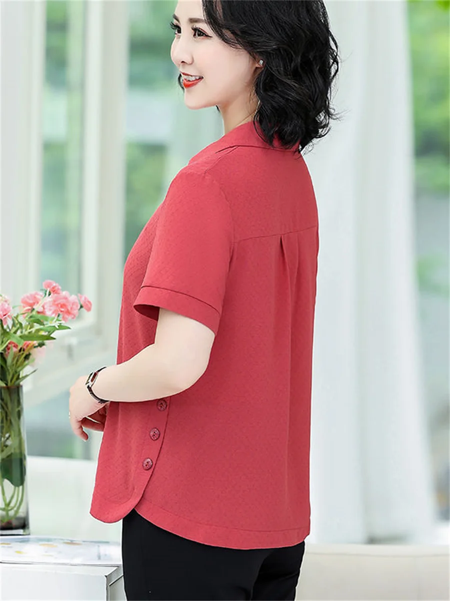 5XL Women Spring Summer Blouses Shirts Lady Fashion Casual Half or Short Sleeve Turn-down Collar Solid Color Blusas Tops TT2387