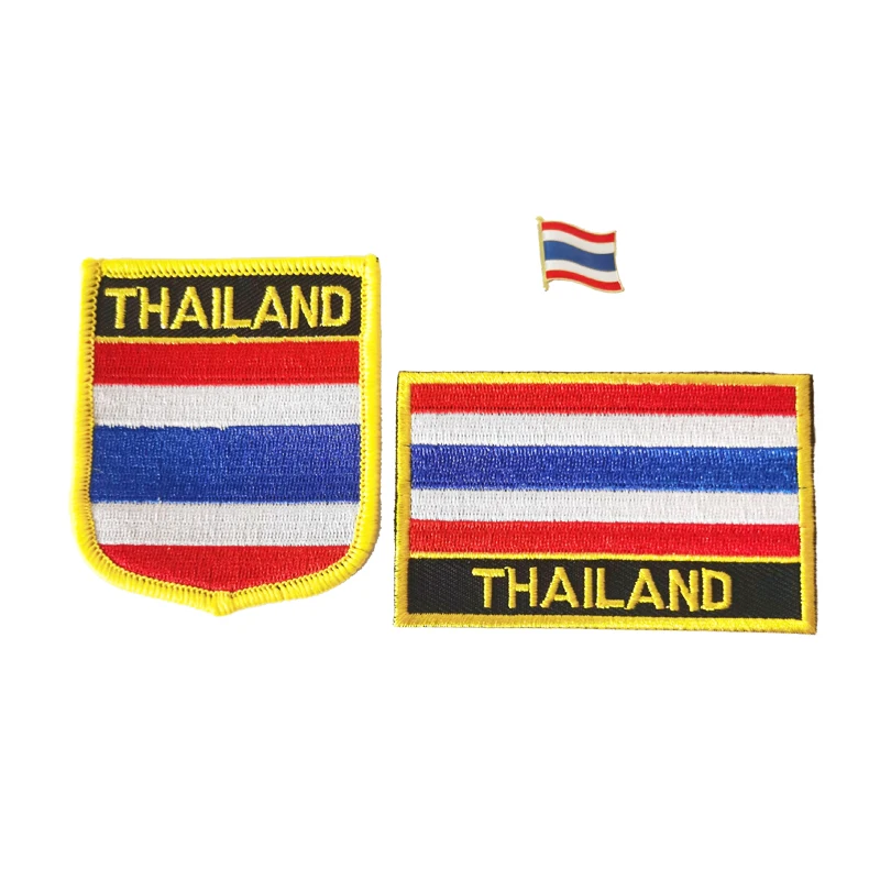 Thailand National Flag Embroidery Patches Badge Shield And Square Shape Pin One Set On The Cloth Armband Backpack Decoration
