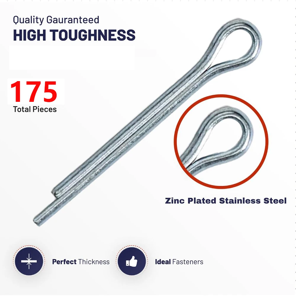 175Pcs M1 M2 M3 M4 304 Stainless Steel Car Break Split Pins Assortment Kit U Shape Type Cotter Pins Set